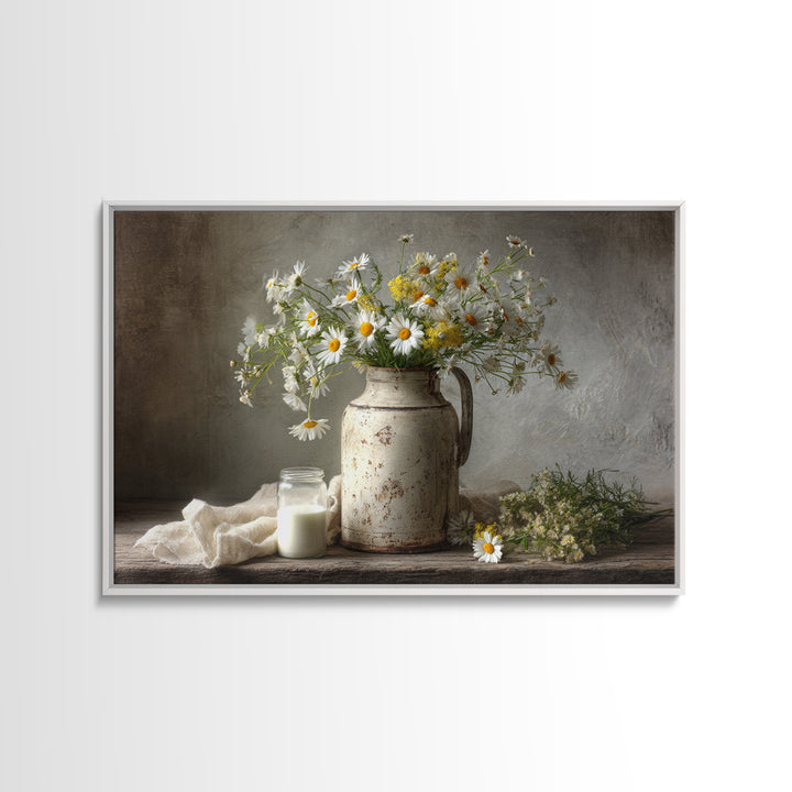 Milk Can and Daisies Rustic Still Life Canvas Print, Country Art, Gallery Wall Art, Farmhouse Decor, Oil Painting, Country, COU-3x2-89