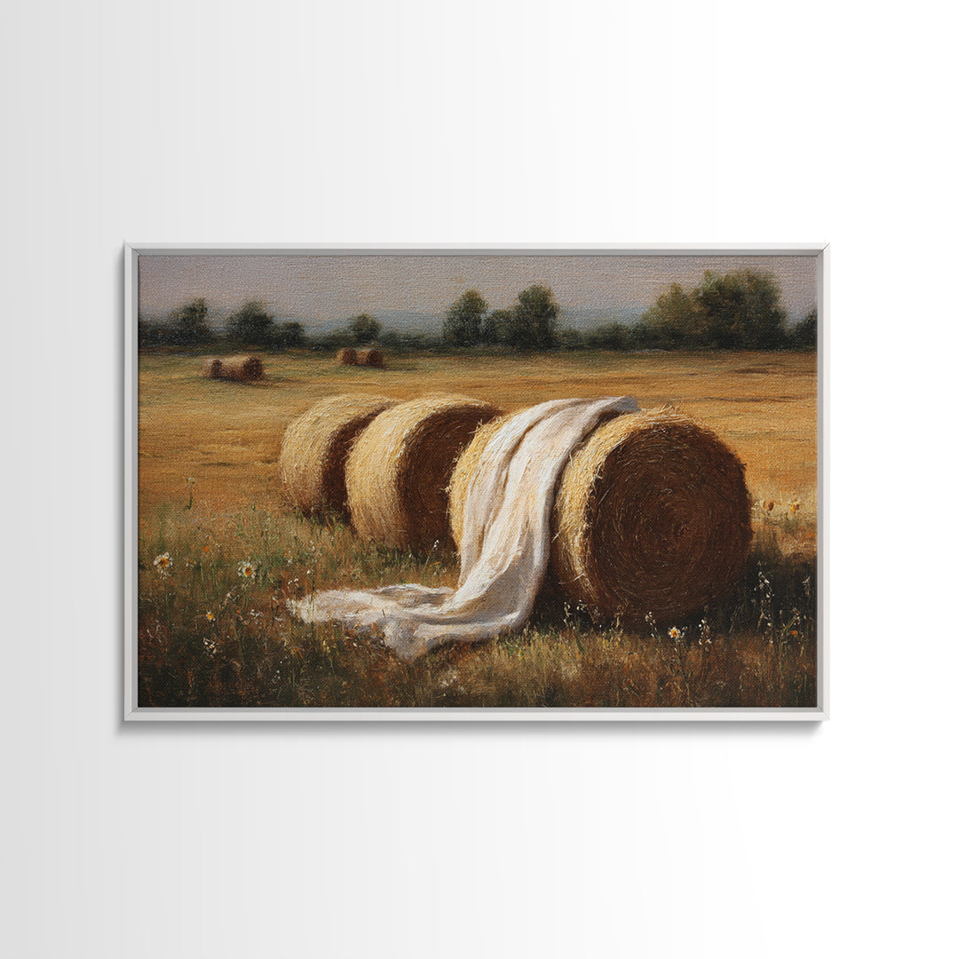 Hay Bales in Late Afternoon Sun Framed Canvas Print, Country Art, Luxury Decor, Farmhouse Decor, Fine Art, Country, COU-3x2-96