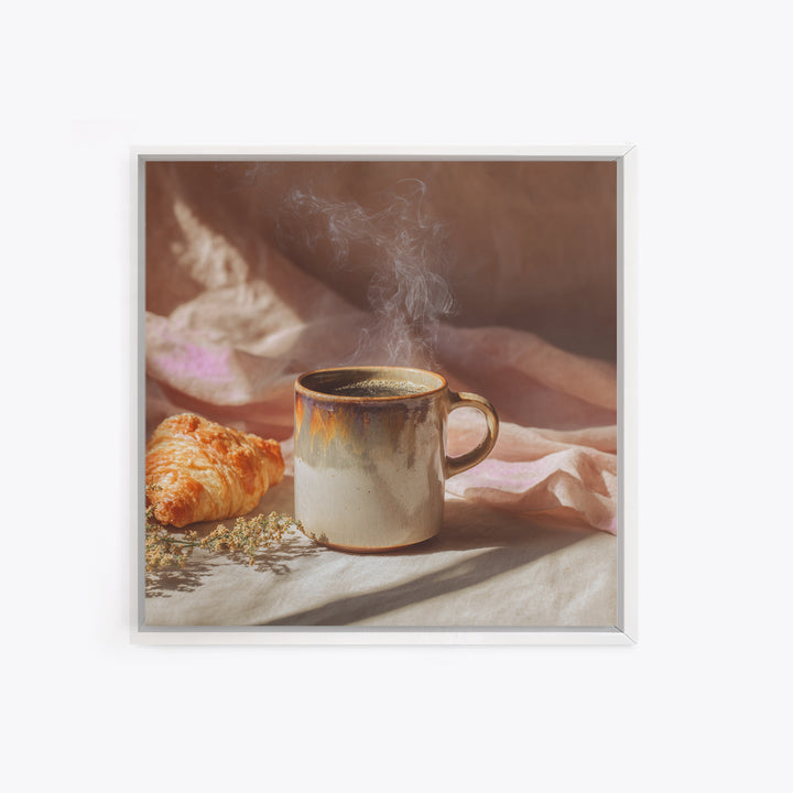 Espresso Cup with Rising Steam and Warm Framed Canvas Print, Coffee Shop Art, Modern Decor, Cafe Decor, Fine Art, Cafe, CSA-1x1-1