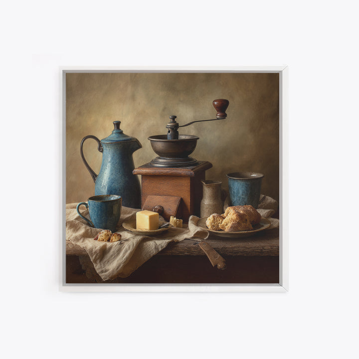 Coffee Grinder Antique Still Life Framed Canvas Print, Coffee Shop Art, Coffee, Cafe Decor, Fine Art, Cafe, Living Room Decor, CSA-1x1-12