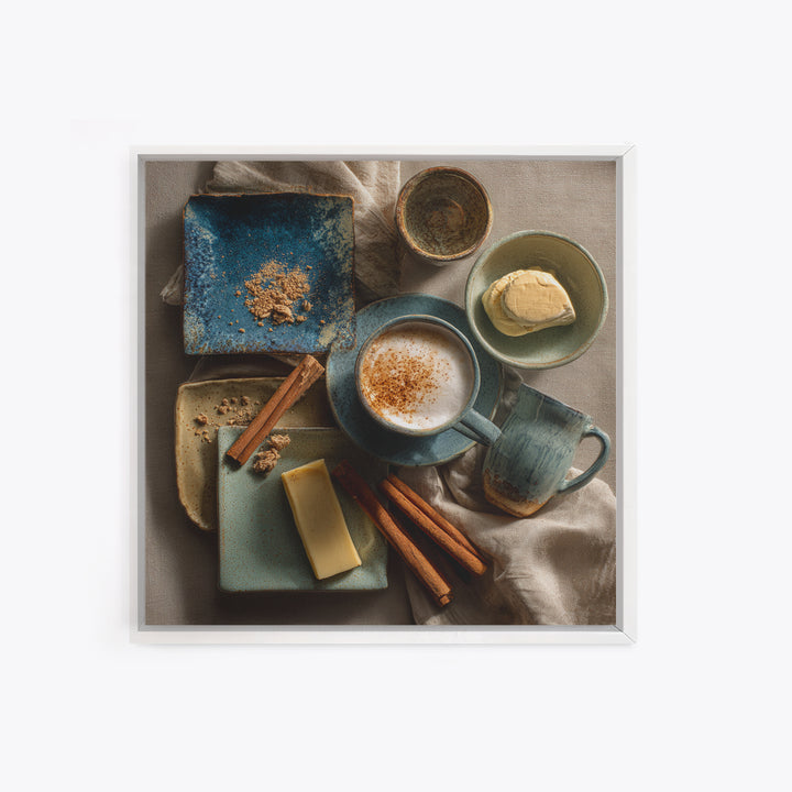 Cinnamon Sticks and Cappuccino Foam Still Life Framed Canvas Print, Coffee Shop Art, Gothic Wall Art, Cafe Decor, CSA-1x1-24
