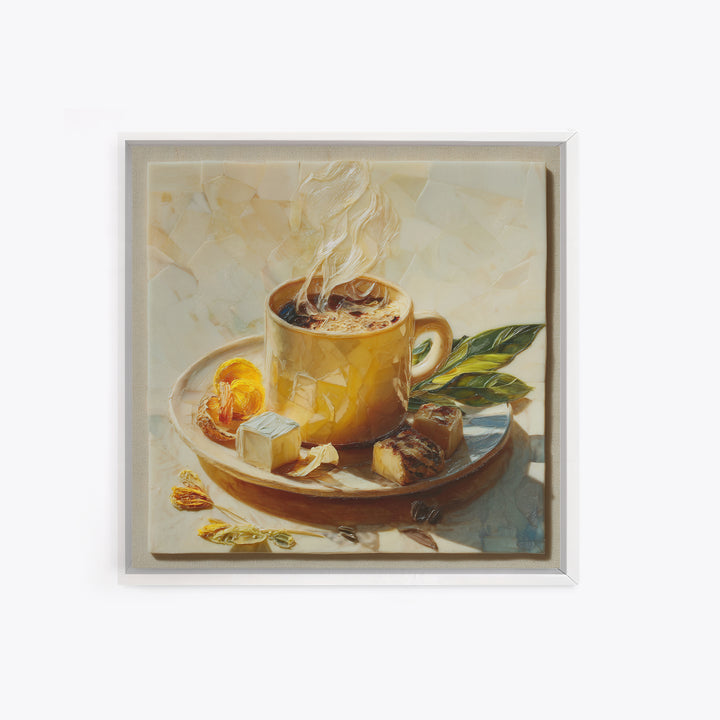 Espresso Cup with Rising Steam and Warm Canvas Print, Coffee Shop Art, Room Decor, Cafe Decor, Fine Art, Cafe, Canvas Wall Art, CSA-1x1-25