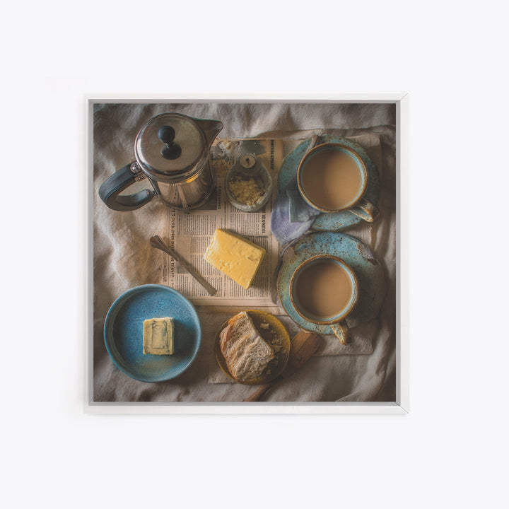 French Press and Morning Newspaper Without Readable Canvas Print, Coffee Shop Art, Coffee Wall Art, Cafe Decor, Cafe, CSA-1x1-34