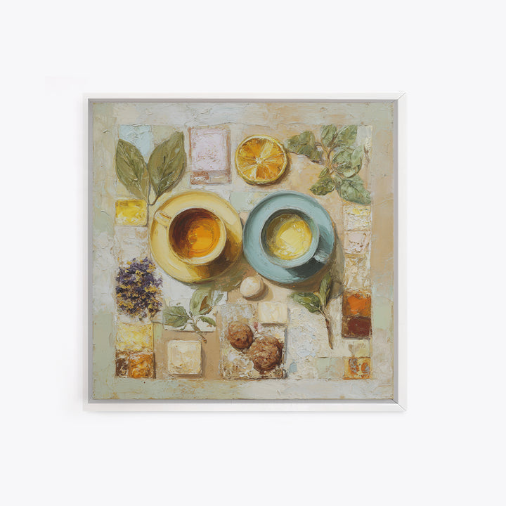 Two Cups Facing Each Other Framed Canvas Print, Coffee Shop Art, Boho Decor, Cafe Decor, Oil Painting, Cafe, Printable, CSA-1x1-37