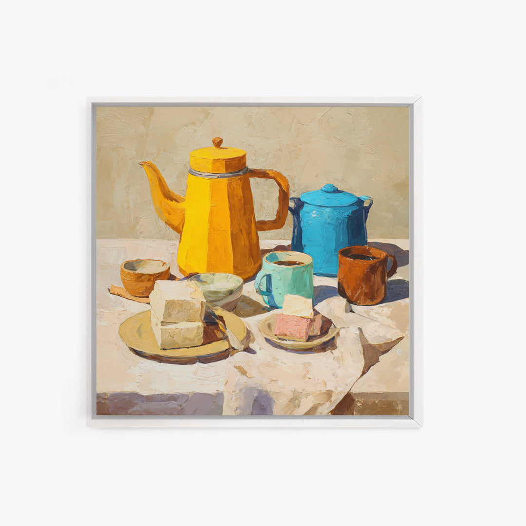 Mid Century Coffee Pot Framed Canvas Print, Coffee Shop Art, Coffee Art, Cafe Decor, Fine Art, Cafe, Textured Painting, CSA-1x1-46