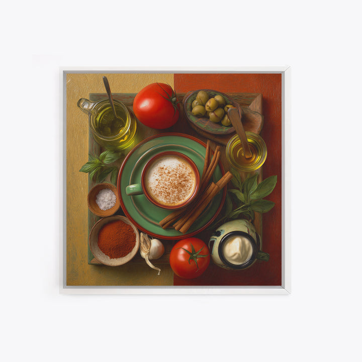 Cinnamon Sticks and Cappuccino Foam Still Life Framed Canvas Print, Coffee Shop Art, Coffee, Cafe Decor, Fine Art, Cafe, CSA-1x1-48