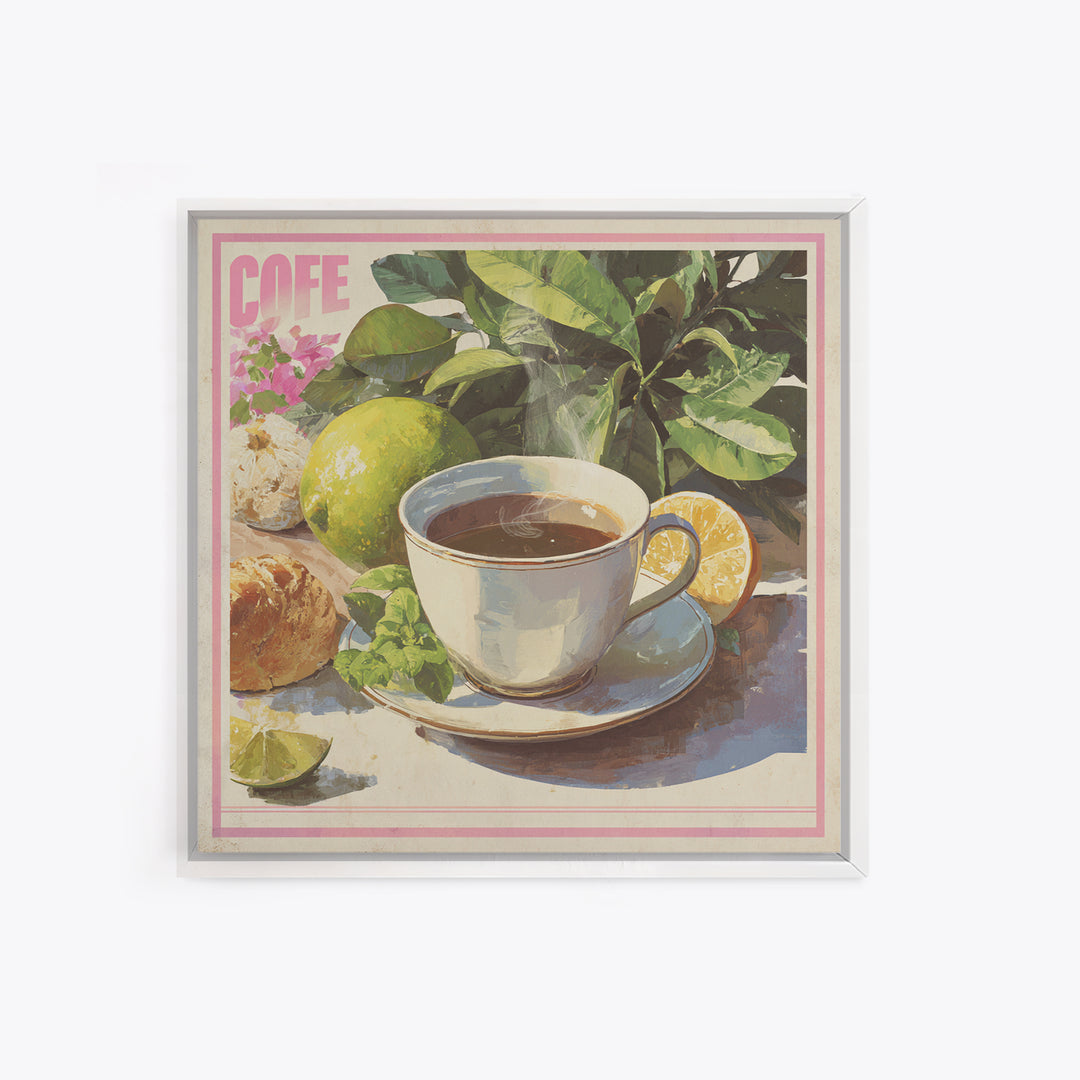 Retro Cafe Poster Coffee Cup Graphic Framed Canvas Print, Coffee Shop Art, Farmhouse Decor, Cafe Decor, Fine Art, Cafe, CSA-1x1-7