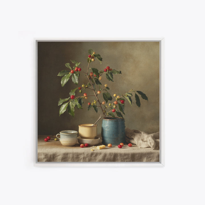 Botanical Coffee Plant Branch Framed Canvas Print, Coffee Shop Art, Statement Artwork, Cafe Decor, Fine Art, Cafe, Art Print, CSA-1x1-78