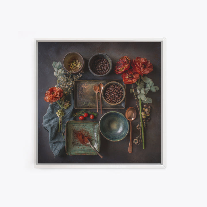 Moody Dark Roast Still Life Framed Canvas Print, Coffee Shop Art, Canvas Wall Art, Cafe Decor, Fine Art, Cafe, Bedroom Wall Art, CSA-1x1-8