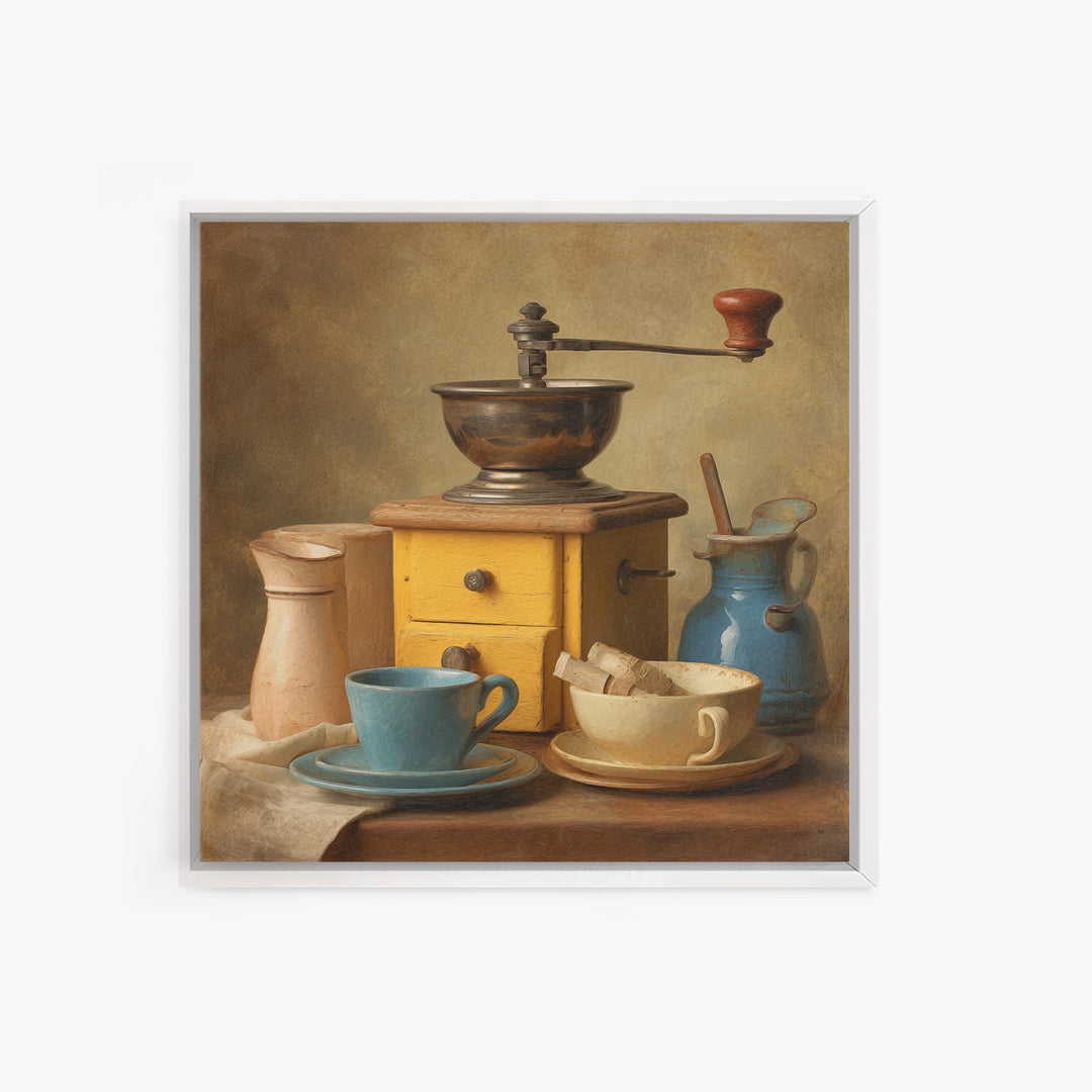 Coffee Grinder Antique Still Life Framed Canvas Print, Coffee Shop Art, Minimalist Wall Art, Cafe Decor, Abstract Art, Cafe, CSA-1x1-84