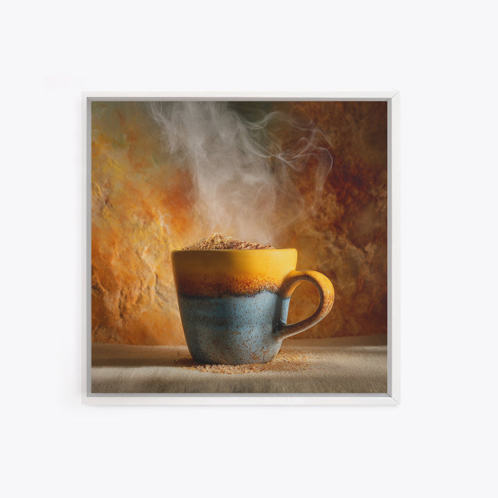 Espresso Cup with Rising Steam and Warm Canvas Print, Coffee Shop Art, Digital Wall Art, Cafe Decor, Oil Painting, Cafe, CSA-1x1-97