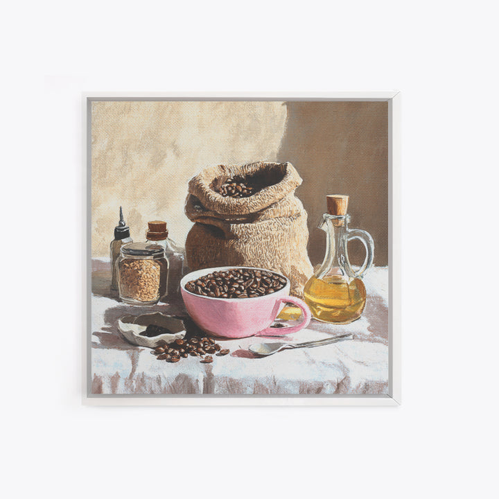 Coffee Beans and Burlap Sack Still Life Canvas Print, Coffee Shop Art, Textured Painting, Cafe Decor, Fine Art, Cafe, CSA-1x1-98
