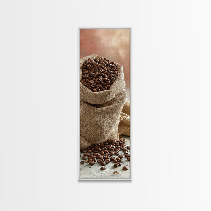 Coffee Beans and Burlap Sack Still Life Canvas Print, Coffee Shop Art, Gallery Decor, Cafe Decor, Fine Art, Cafe, Wall Art, CSA-1x3-14
