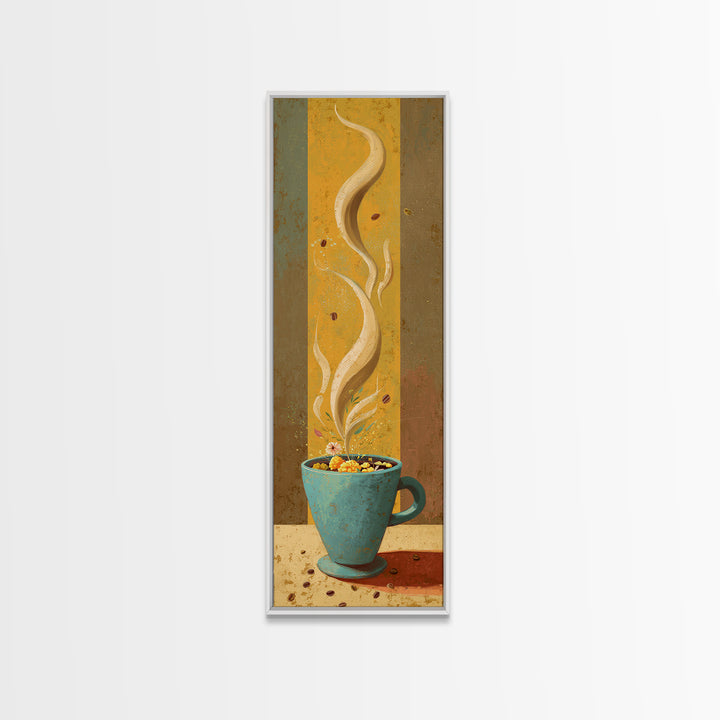 Retro Cafe Poster Coffee Cup Graphic Framed Canvas Print, Coffee Shop Art, Farmhouse Decor, Cafe Decor, Fine Art, Cafe, CSA-1x3-19