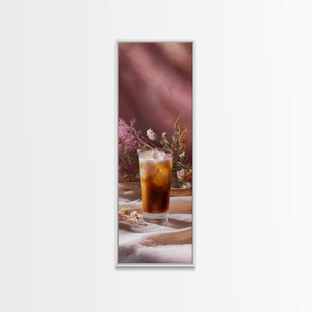 Iced Coffee Glass Canvas Print, Coffee Shop Art, Kitchen Art, Cafe Decor, Fine Art, Cafe, Minimalist Wall Art, Coffee Art, CSA-1x3-23