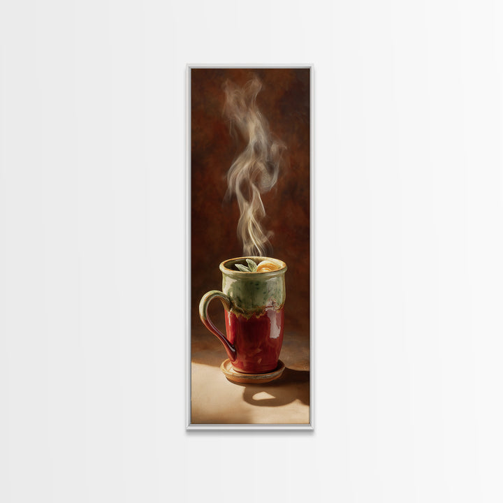 Espresso Cup with Rising Steam and Warm Canvas Print, Coffee Shop Art, Minimalist Decor, Cafe Decor, Cafe, Kitchen Wall Art, CSA-1x3-37