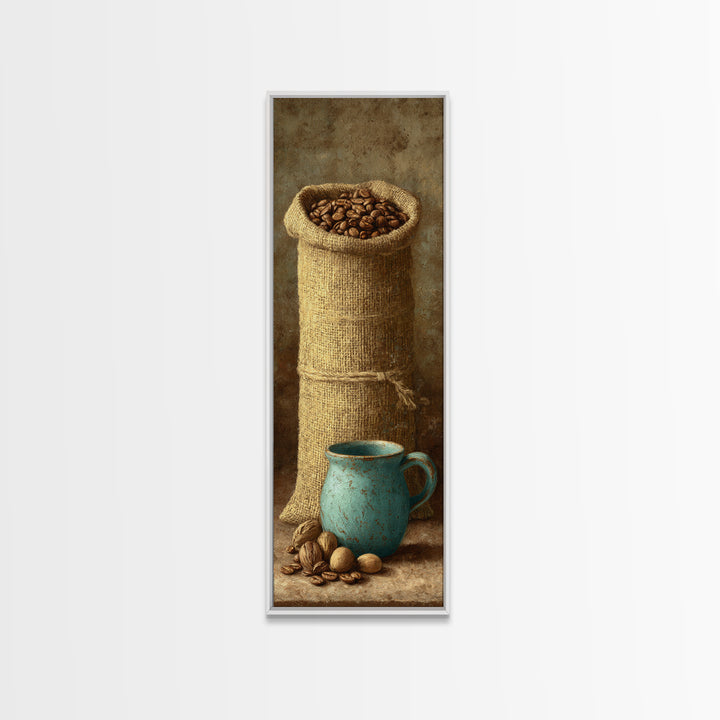 Coffee Beans and Burlap Sack Still Life Canvas Print, Coffee Shop Art, Gallery Decor, Cafe Decor, Fine Art, Cafe, Wall Art, CSA-1x3-38