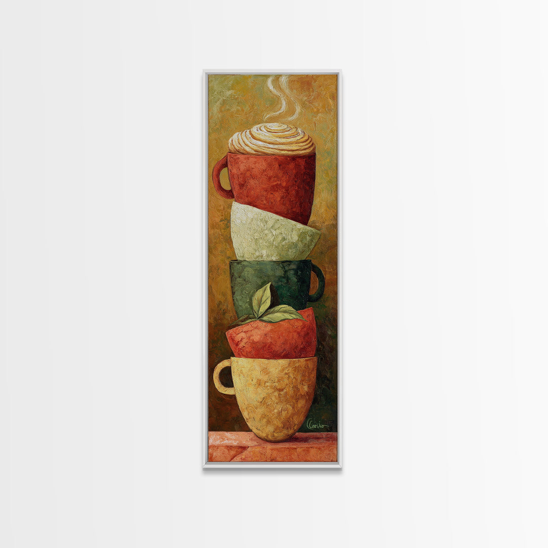 Two Cups Facing Each Other Canvas Print, Coffee Shop Art, Modern Decor, Cafe Decor, Fine Art, Cafe, Wall Decor, Art Print, CSA-1x3-49