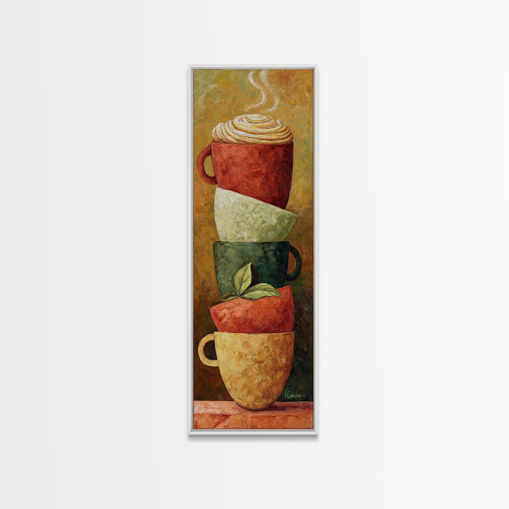 Two Cups Facing Each Other Canvas Print, Coffee Shop Art, Modern Decor, Cafe Decor, Fine Art, Cafe, Wall Decor, Art Print, CSA-1x3-49
