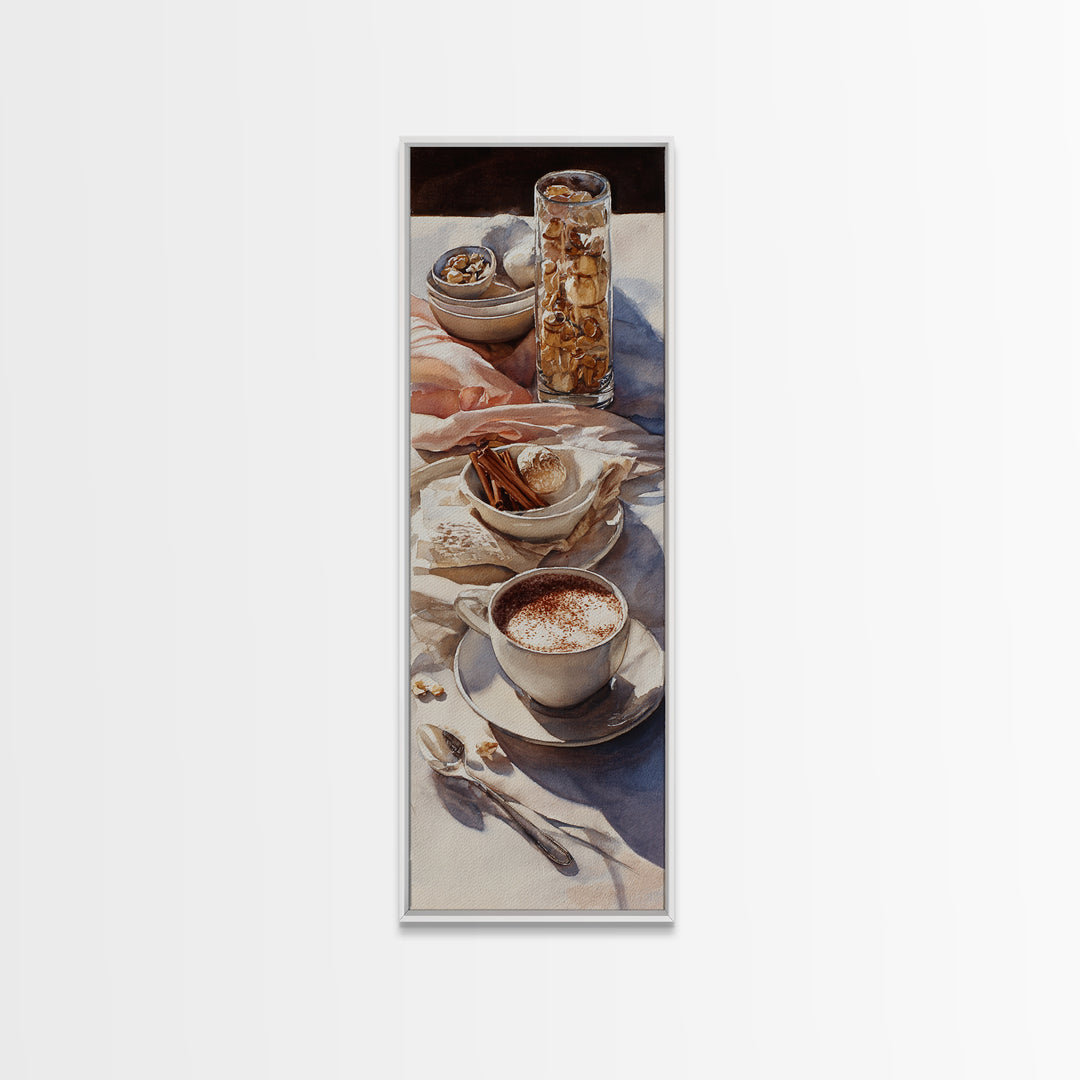 Cinnamon Sticks and Cappuccino Foam Still Life Canvas Print, Coffee Shop Art, Printable Art, Cafe Decor, Abstract Art, Cafe, CSA-1x3-60