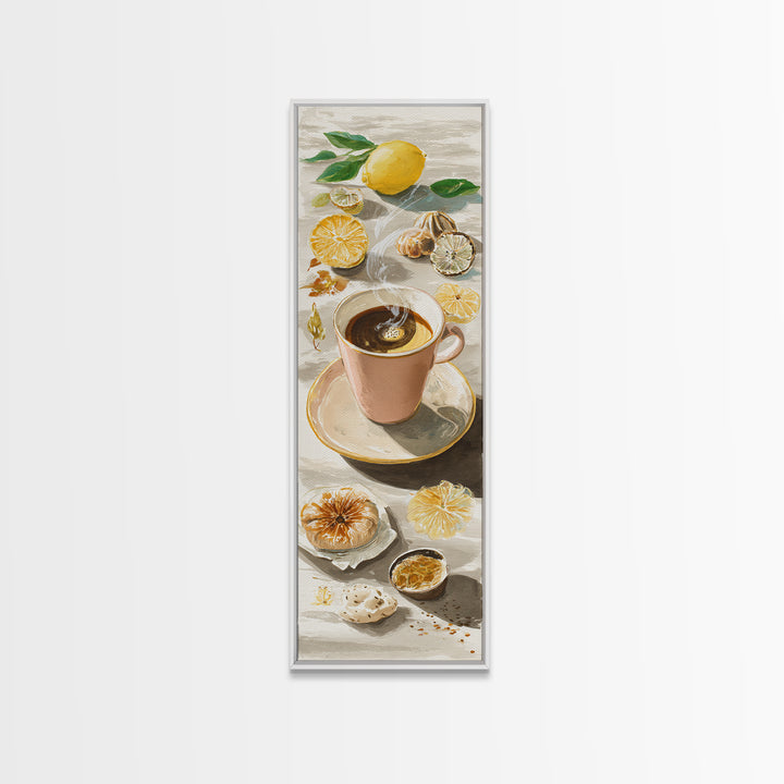 Espresso Cup with Rising Steam and Warm Framed Canvas Print, Coffee Shop Art, Art Print, Cafe Decor, Cafe, Dark Academia Decor, CSA-1x3-61