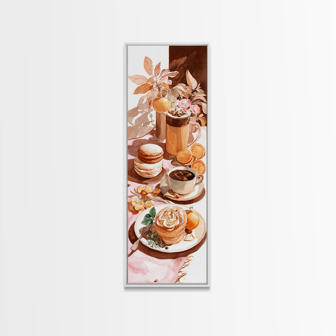 Sunlit Pastry and Coffee Arrangement Framed Canvas Print, Coffee Shop Art, Coffee Art, Cafe Decor, Fine Art, Cafe, CSA-1x3-79
