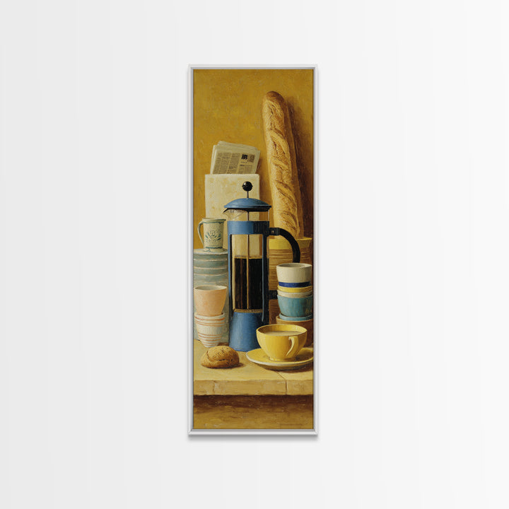 French Press and Morning Newspaper Without Readable Canvas Print, Coffee Shop Art, Room Decor, Cafe Decor, Fine Art, Cafe, CSA-1x3-94