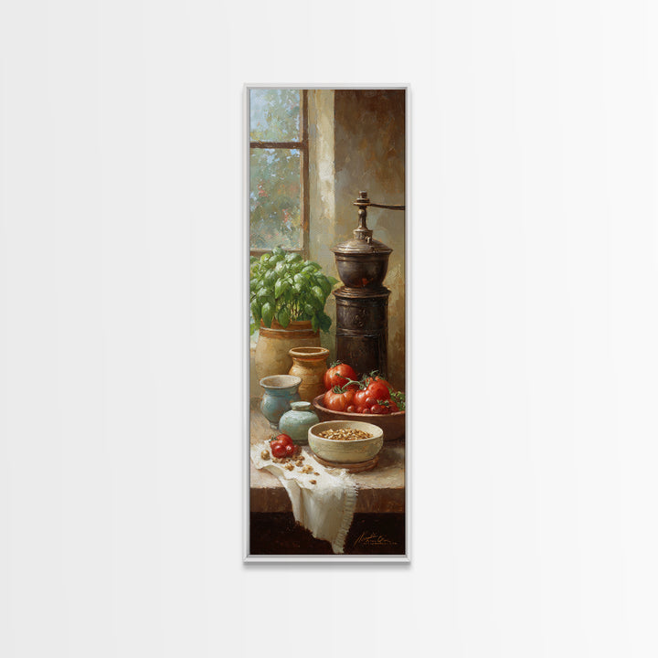 Coffee Grinder Antique Still Life Framed Canvas Print, Coffee Shop Art, Minimalist Wall Art, Cafe Decor, Abstract Art, Cafe, CSA-1x3-96