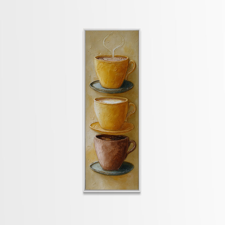 Two Cups Facing Each Other Canvas Print, Coffee Shop Art, Boho Decor, Cafe Decor, Oil Painting, Cafe, Printable, CSA-1x3-97