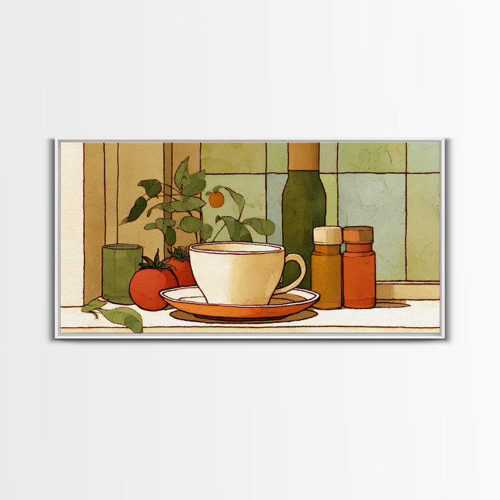 Minimal Line Art of a Cup and Framed Canvas Print, Coffee Shop Art, Luxury Decor, Cafe Decor, Abstract Art, Cafe, CSA-2x1-14