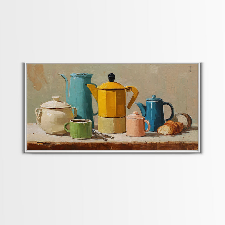 Mid Century Coffee Pot Framed Canvas Print, Coffee Shop Art, Room Decor, Cafe Decor, Fine Art, Cafe, Canvas Wall Art, CSA-2x1-18
