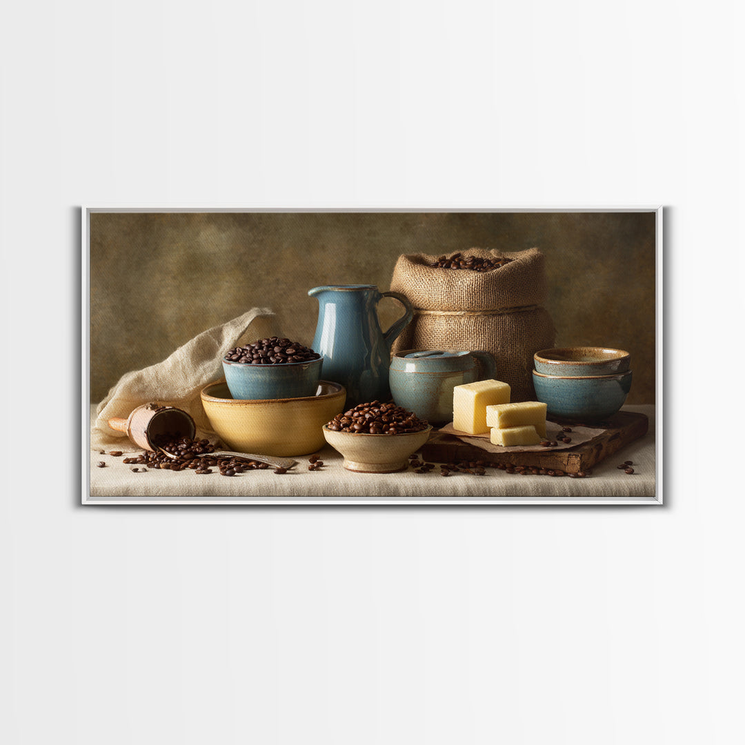 Coffee Beans and Burlap Sack Still Life Canvas Print, Coffee Shop Art, Textured Painting, Cafe Decor, Fine Art, Cafe, CSA-2x1-22