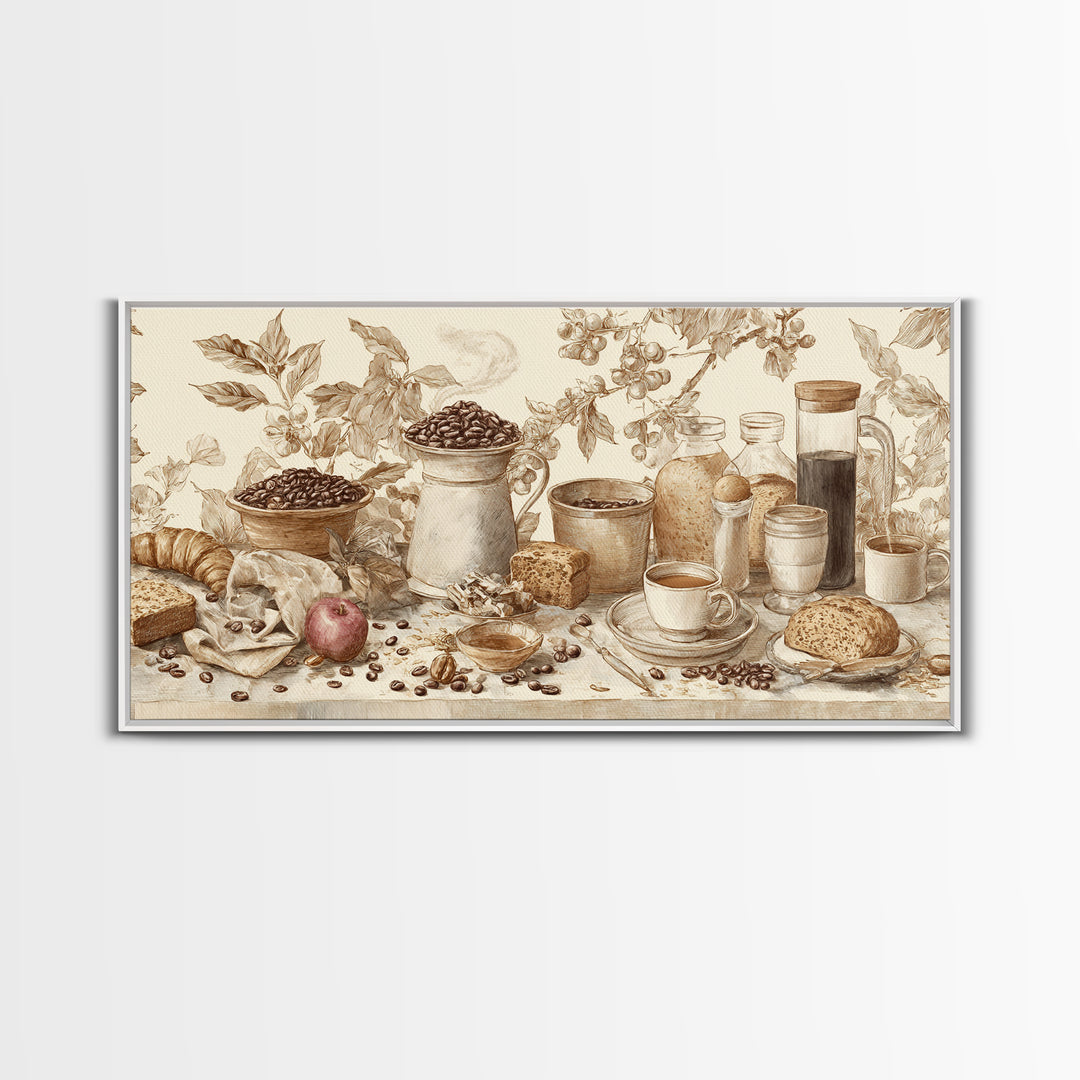 Coffee Bean Pattern Framed Canvas Print, Coffee Shop Art, Wall Art, Cafe Decor, Oil Painting, Cafe, Farmhouse Decor, CSA-2x1-35