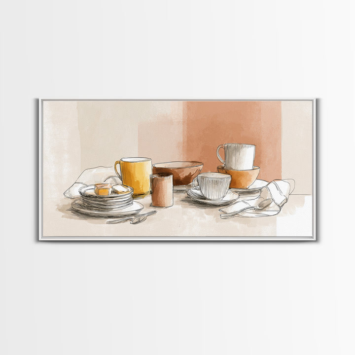 Minimal Line Art of a Cup and Framed Canvas Print, Coffee Shop Art, Luxury Decor, Cafe Decor, Abstract Art, Cafe, CSA-2x1-38