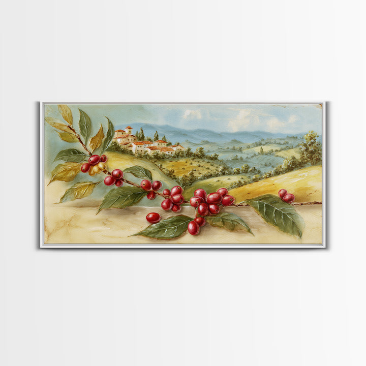 Coffee Farm Landscape Framed Canvas Print, Coffee Shop Art, Canvas Wall Art, Cafe Decor, Oil Painting, Cafe, Bedroom Wall Art, CSA-2x1-43