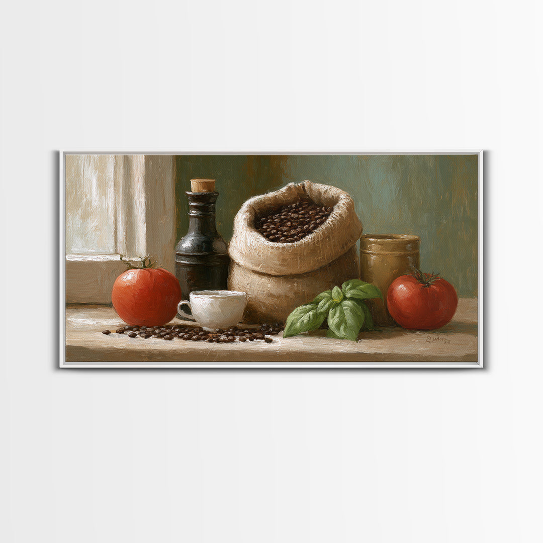 Coffee Beans and Burlap Sack Still Life Framed Canvas Print, Coffee Shop Art, Wall Decor, Cafe Decor, Fine Art, Cafe, CSA-2x1-46