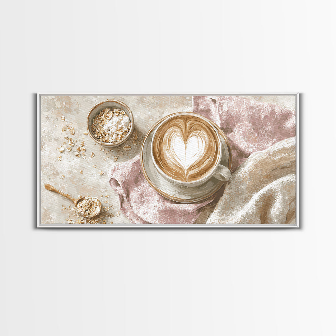 Latte Art Heart Seen from Above Canvas Print, Coffee Shop Art, Art Print, Cafe Decor, Fine Art, Cafe, Dark Academia Decor, CSA-2x1-48