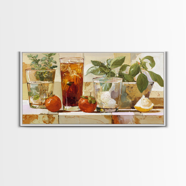 Iced Coffee Glass Framed Canvas Print, Coffee Shop Art, Dark Academia Decor, Cafe Decor, Fine Art, Cafe, Whimsical Art, CSA-2x1-55
