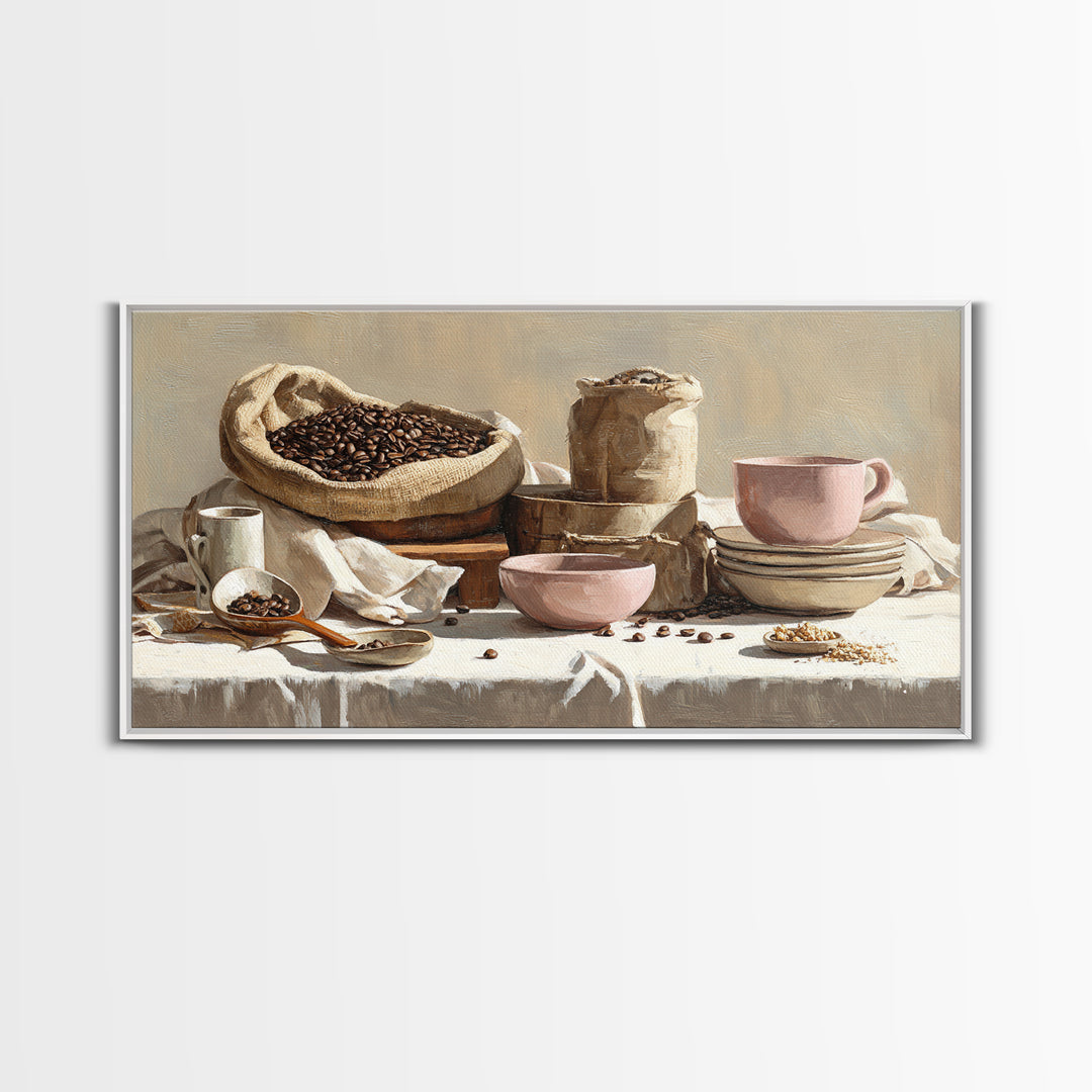 Coffee Beans and Burlap Sack Still Life Canvas Print, Coffee Shop Art, Canvas Wall Art, Cafe Decor, Cafe, Bedroom Wall Art, CSA-2x1-70