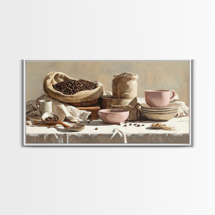 Coffee Beans and Burlap Sack Still Life Canvas Print, Coffee Shop Art, Canvas Wall Art, Cafe Decor, Cafe, Bedroom Wall Art, CSA-2x1-70