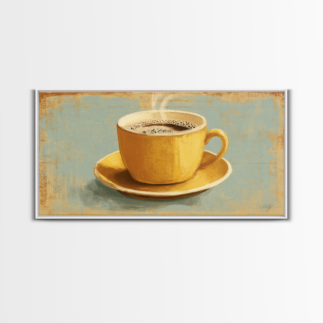 Retro Cafe Poster Coffee Cup Graphic Framed Canvas Print, Coffee Shop Art, Room Decor, Cafe Decor, Cafe, Canvas Wall Art, CSA-2x1-75