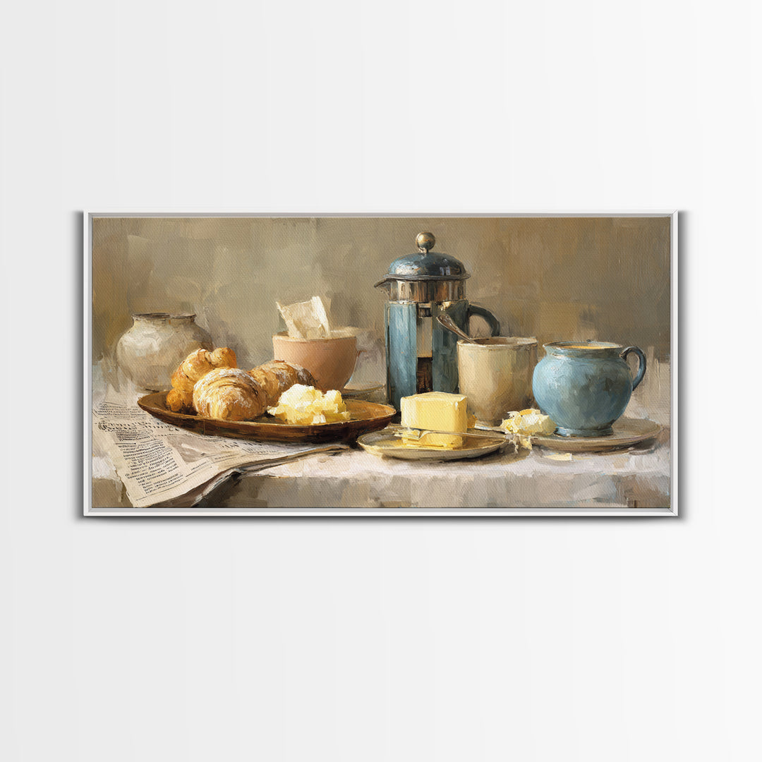 French Press and Morning Newspaper Without Readable Canvas Print, Coffee Shop Art, Art Print, Cafe Decor, Fine Art, Cafe, CSA-2x1-78