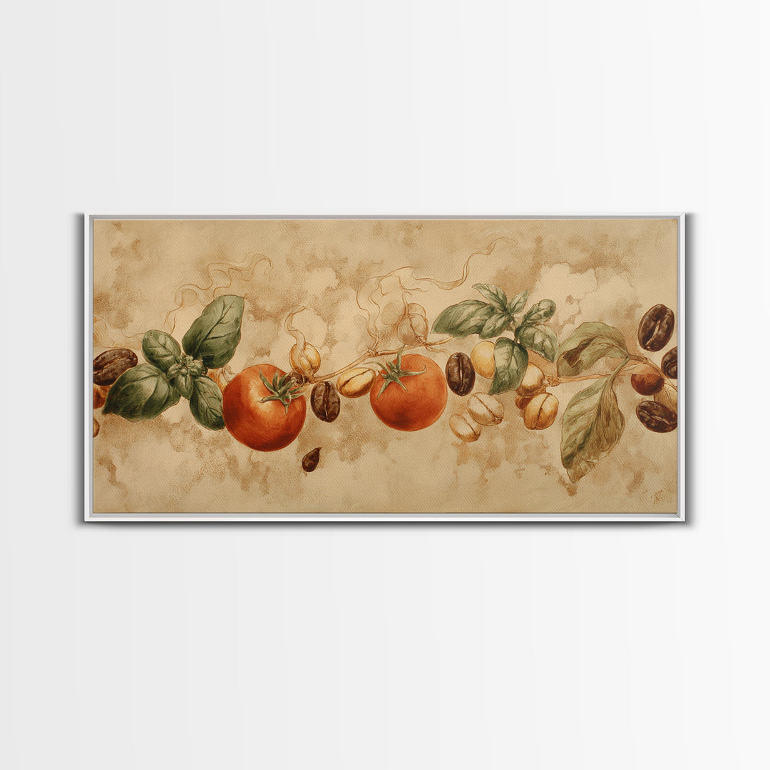 Coffee Bean Pattern Framed Canvas Print, Coffee Shop Art, Coffee, Cafe Decor, Cafe, Living Room Decor, Dark Academia Decor, CSA-2x1-83