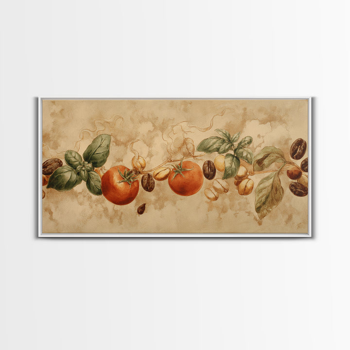 Coffee Bean Pattern Framed Canvas Print, Coffee Shop Art, Coffee, Cafe Decor, Cafe, Living Room Decor, Dark Academia Decor, CSA-2x1-83