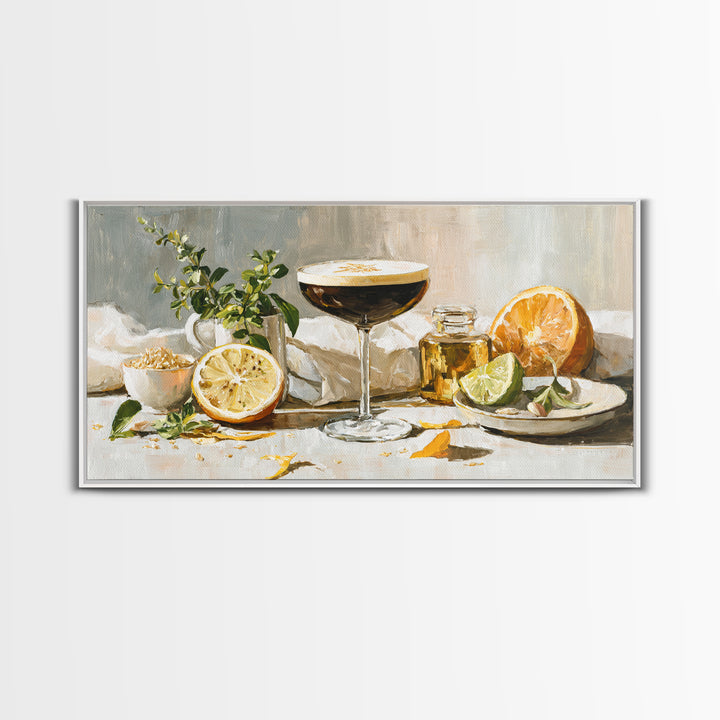 Espresso Martini Coffee Cocktail Still Life Framed Canvas Print, Coffee Shop Art, Dark Academia Decor, Cafe Decor, Cafe, CSA-2x1-85