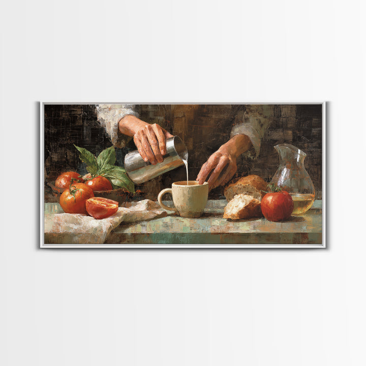 Barista Hands Pouring Milk into Espresso Canvas Print, Coffee Shop Art, Dopamine Decor, Cafe Decor, Cafe, Coffee Wall Art, CSA-2x1-89