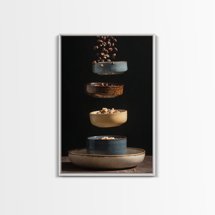 Roasted Beans Falling Through Dark Space Framed Canvas Print, Coffee Shop Art, Printable, Cafe Decor, Fine Art, Cafe, CSA-2x3-100