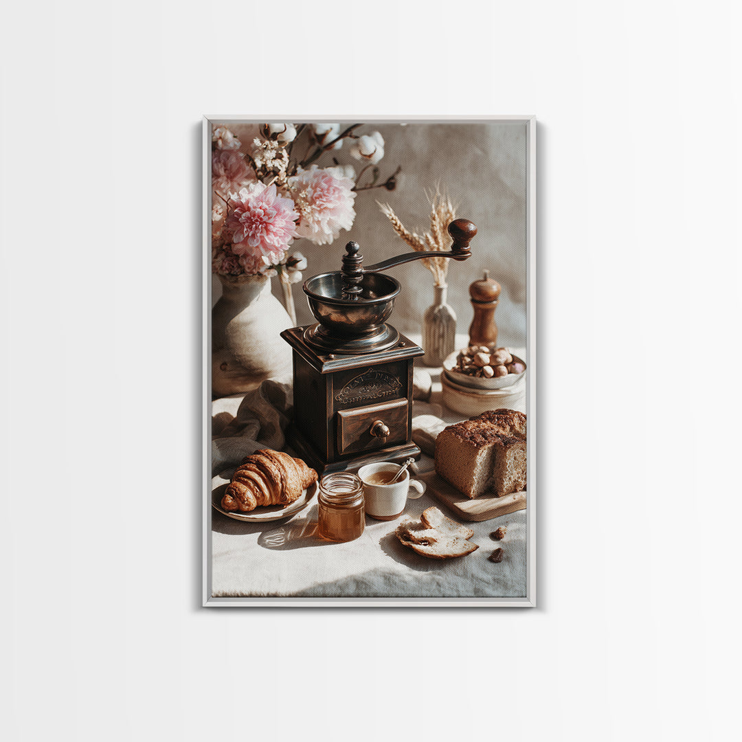 Coffee Grinder Antique Still Life Framed Canvas Print, Coffee Shop Art, Kitchen Gift, Cafe Decor, Oil Painting, Cafe, CSA-2x3-20