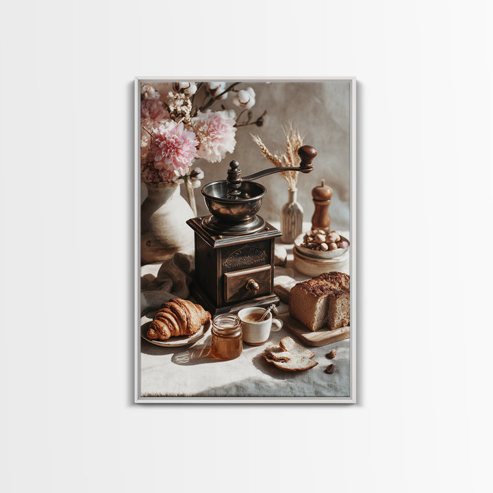 Coffee Grinder Antique Still Life Framed Canvas Print, Coffee Shop Art, Kitchen Gift, Cafe Decor, Oil Painting, Cafe, CSA-2x3-20