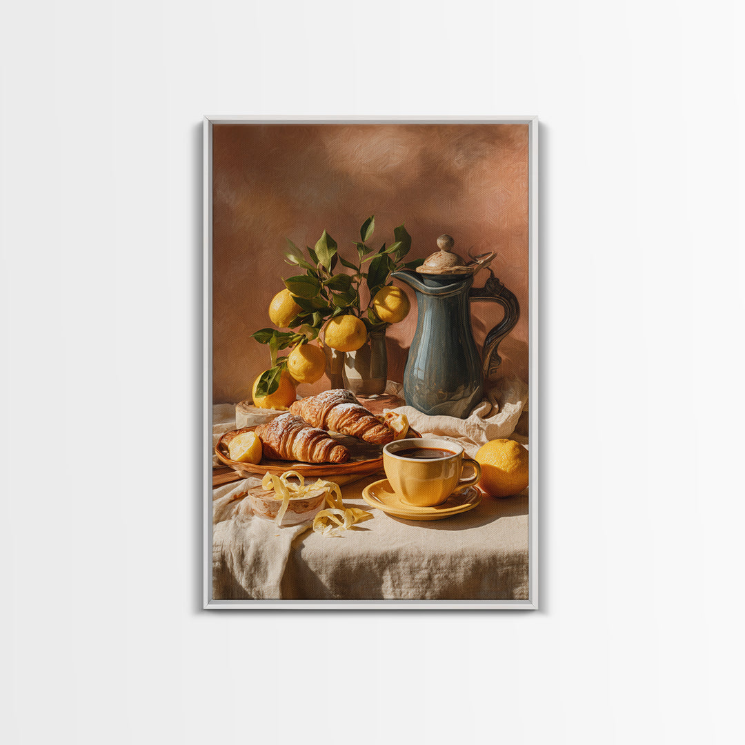 Sunlit Pastry and Coffee Arrangement Framed Canvas Print, Coffee Shop Art, Room Decor, Cafe Decor, Cafe, Canvas Wall Art, CSA-2x3-3
